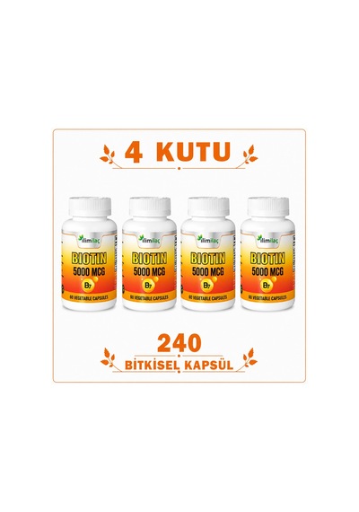 İlim Biotin 5000 Mcg Biotin Takviye Edici Gıda 4 x 60 Bitkisel Kapsül