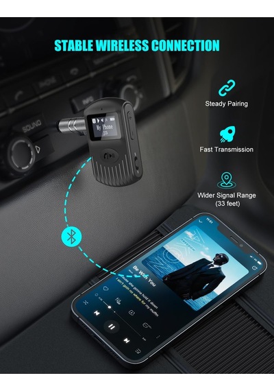 Lcd Ekranlı Bluetooth Alıcısı, Taşınabilir Aux Bluetooth 5.0 Adaptörü, Araba/ev Stereo/hoparlör/kablolu Kulakl