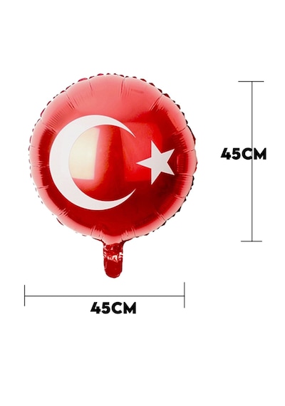 5 Ad Bayrak Folyo Kırmızı Balon Türk Bayraklı Baskılı 23 Nisan 19 Mayıs Süslemesi Türk Bayrağı 45cm