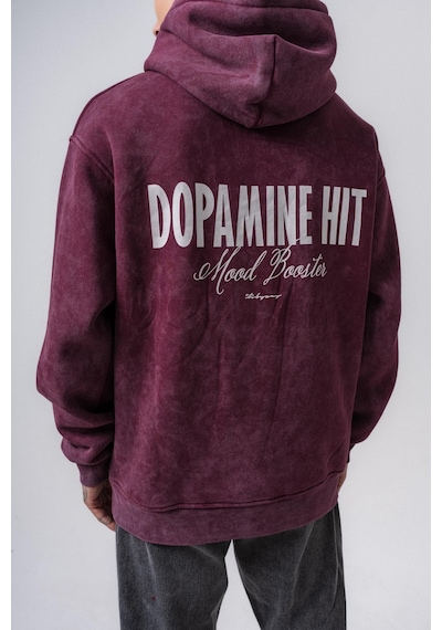 Respire Erkek Dopamine Hit Baskılı Kapüşonlu Oversize Hoodie Vişne Bordo
