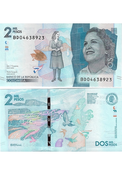 Kolombiya 2019 Yılı 2000 Pesos Yabancı Kağıt Para Çil Unc Koleksiyon Para
