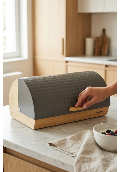 Cooker Lunora Metal Kapaklı Bambu Ekmek Kutusu Ckr4539 Gri