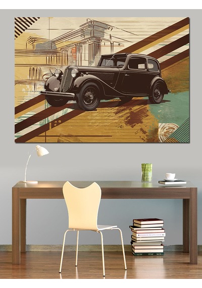 Vintage Tarzda Klasik Araba Dekoratif Kanvas - Mdf Ahşap Tablo