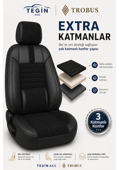 Citroen C3 Aircross 2017+ Uyumlu Apex Serisi Siyah Oto Koltuk Kılıfı