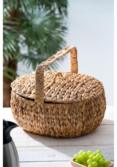 Acar Wicker Kapaklı Hasır Piknik Sepeti - 38 Cm Kahverengi