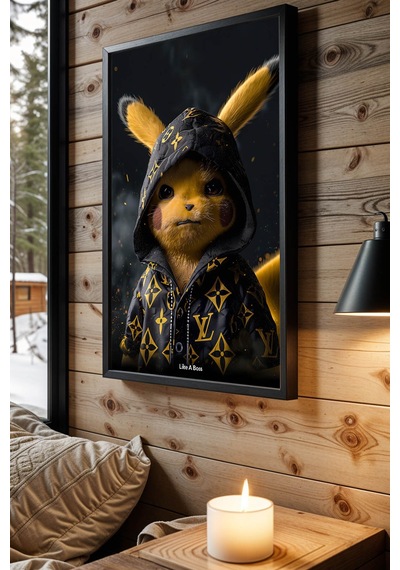 Pikachu Like A Boss Motivasyon Tablosu Lüks Tasarım Finans Serisi Çerçeveli Ofis Duvar Dekoru Siyah