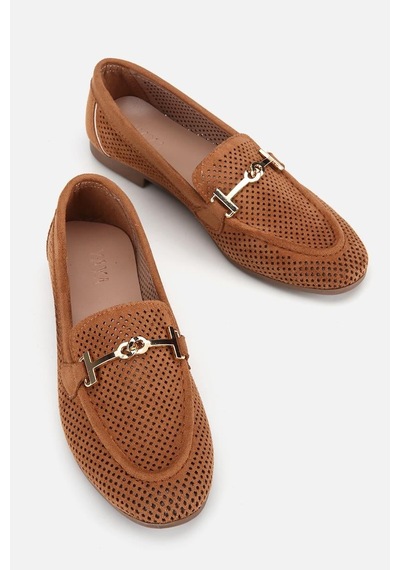 Yaya Kadın Taba Süet Tokalı Zımba Detaylı Loafer