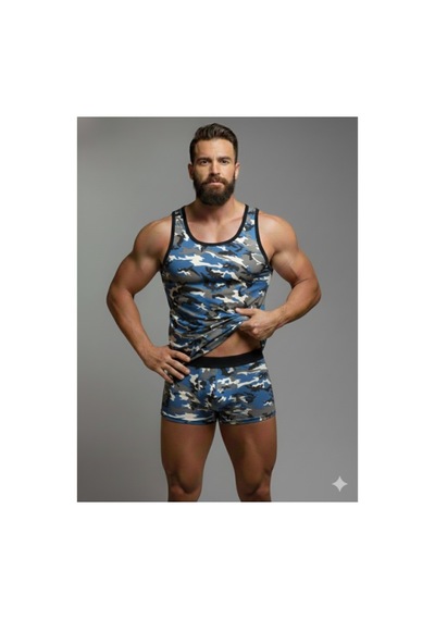 Erkek Kamuflaj Tank Top Boxer İç Çamaşır Takımı Çok Renkli
