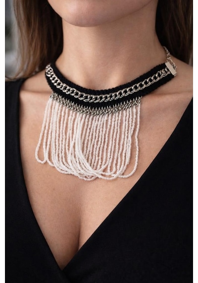 El Yapımı Boncuklu Zincir Detaylı Choker Kolye Şık Ve Modern Tasarım çok renkli