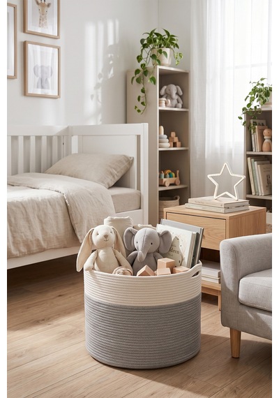 Villadia Home Textile Hasır Sepet Çok Amaçlı Çamaşır Oyuncak Battaniye Kıyafet Depolama Sepeti Dekoratif Organizer 3209sepet