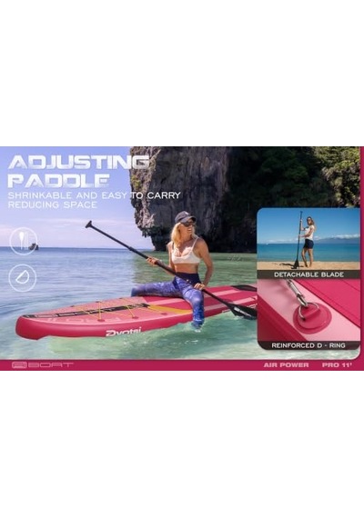 Air Power Pink Şişme Paddle Board Sup Seti 335 X 86 X 15 Cm Çift Taraflı Kürekli, Woven Drop Stitch, 175 Taşıma Kapasiteli, Yüksek Denge Açık Mavi