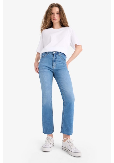 DeFacto Crop Flare Fit Yüksek Bel Bilek Boy Jean Yıkamalı Pantolon E8018AX25SMNM28