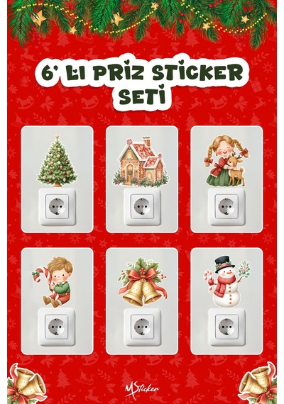 6 Lı Yeni Yıl Temalı Mini Sticker Priz Sticker Yılbaşı Yeni Yıl Mini Boy Sticker Seti Kasaba Dijital Baskı