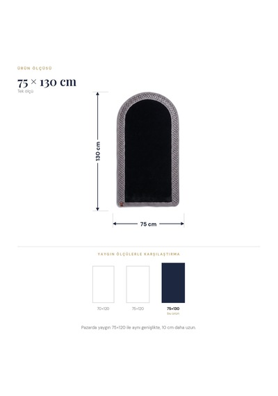 Merplush Mihraplı Peluş Seccade 75x130 Cm Süet Taban Yıkanabilir Yumuşak Namaz Halısı Siyah - Gri