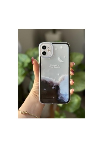 Ayrex Iphone 11 İle Uyumlu Siyah Cyrstal Night Baskılı Şeffaf Kılıf Diğer