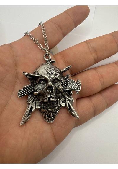 Metallica Guitarhead Kuru Kafa Figürlü Gümüş Renk Unisex Kolye Rock Ve Metal Tarzı Takı Çok renkli