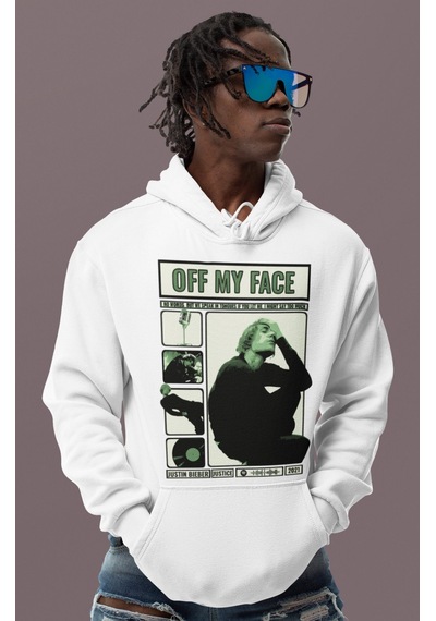 Sevbano Tasarım Justin Bieber Off My Face Baskılı Unisex Oversize Şarkıcı beyaz