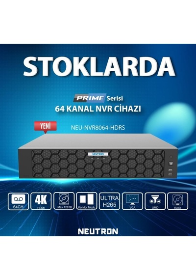 Neutron Neu-nvr8064-hdrs 64 Kanal 8 Hdd Ultra H.265+ Raıd Destekli 4k Nvr Kayıt Cihazı