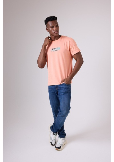 Marıne Tee Deniz Temalı Ribana Bisiklet Yaka Pamuk T-shirt-3117 Mercan