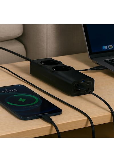 2 Li Akım Korumalı Çoklu Priz 4 Usb Çıkışlı 2200w Hızlı Şarj Destekli Kompakt Tasarım Siyah 1 - 3 M