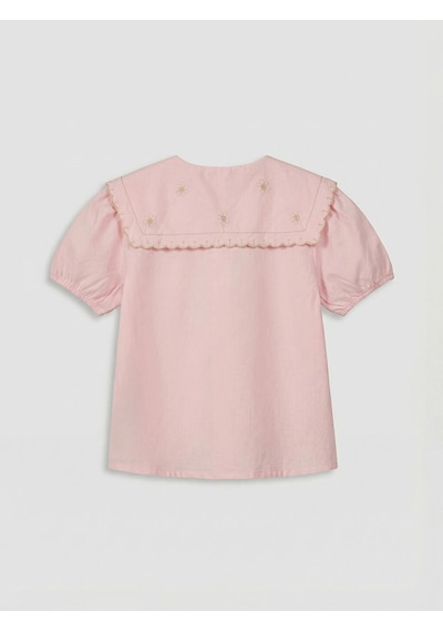 LC Waikiki Lcw Kids Pembe Nakışlı Kısa Kollu Kız Çocuk Gömlek Pınk