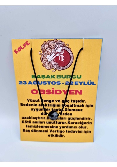 Sertifikalı Başak Burcu Obsidyen Taşı Doğal Taş Kolye Çok REnkli