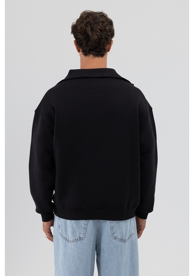 Vamos Basic Fermuarlı Dik Yaka Sweatshirt Siyah