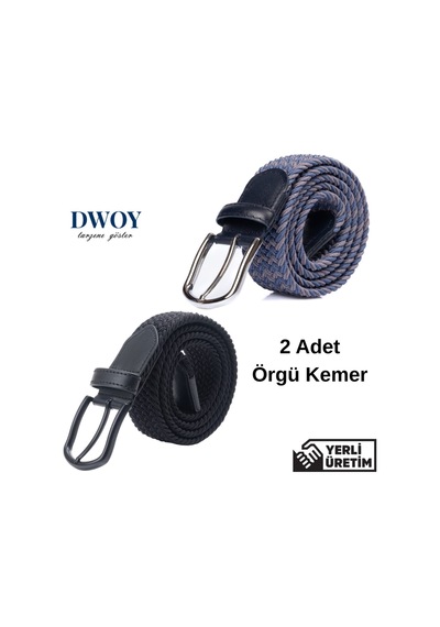 Dwoy Elastik Örgü Kemer 2'li Set-787 Gri