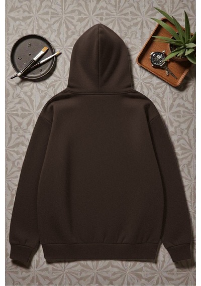 Uyguntarz Unisex Good Days Baskılı Oversize Sweatshirt Kahverengi