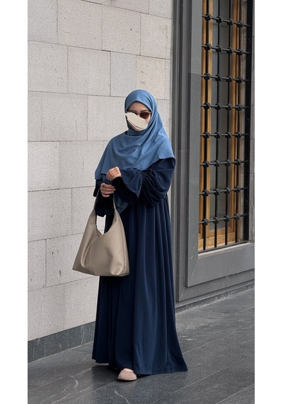 Qalortex Scarf Premium Jakarlı Hüma Büyük Boy Eşarp -indigo