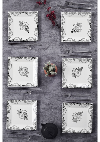 Piatti Naturali 6'lı Black Rose Pasta Tabak Seti Tatlı Sunum Seti Servis 20cm