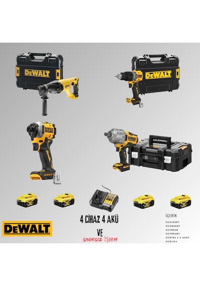 Dewalt DCH133NT + DCD805NT + DCF850N + DCF964NT 4 Adet 5 Amper Akü + Şarj Aleti Set