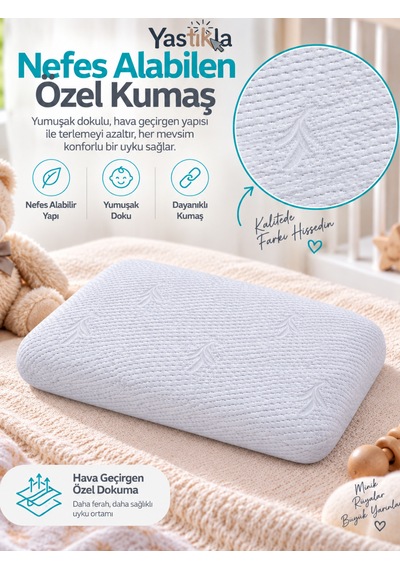 Ortopedik Hafızalı Visco Bebek Ve Çocuk Yastığı Nefes Alabilen 38x26x6,5 Cm Beyaz
