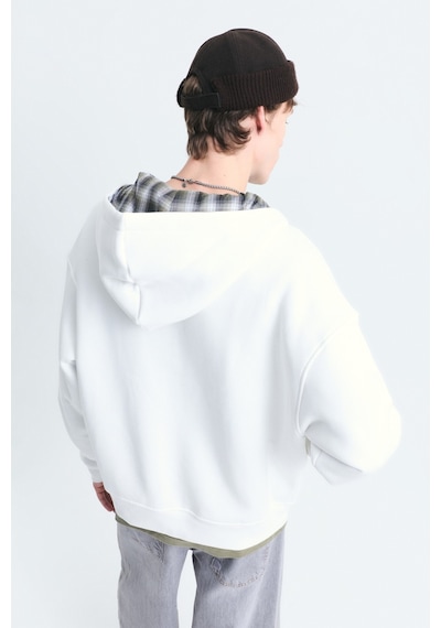 Vamos Boxy Fit Fermuarlı Kapüşonlu Sweatshirt V70-245 Ekru