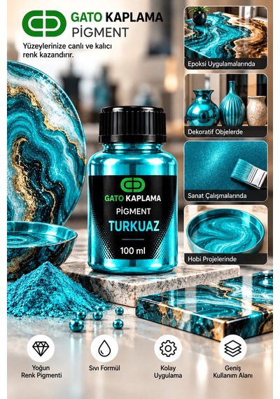 Gato Kaplama Solvent Bazlı Transparan Sıvı Pigment Boya 100 Ml Turkuaz Renk Renklendirici