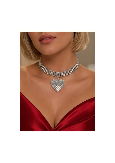 Kalp Figürlü Taşlı Choker Kolye Parlak Kristal Taş Detaylı Şık Kadın Boyun Kolyesi Altın - 900246473 Altın