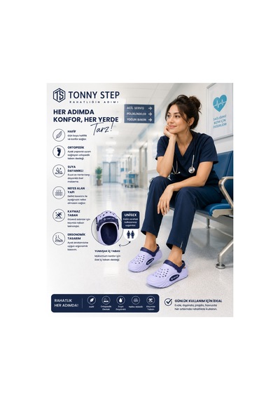Tonny Step Dubai 10 Hafif Rahat Ortopedik Plaj Hastane Günlük Terlik Buz