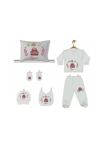 Pia Baby Gl 2010 İsme Özel Arabalı Yastık Zıbın Set Krem