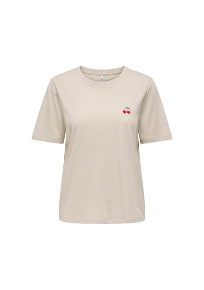 Only Onlhappy S/s Emb Top Jrs Kadın T-shirt 15370117 Bej
