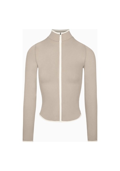 Because Of Alice Base Contrast Trim Zip Up Jacket Şekillendirici Kontrast Detaylı Kadın Ceket Bej