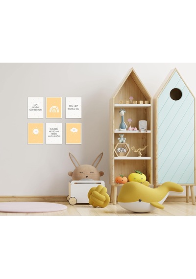 Bebek Odası İçin 6 Lı Ahşap Tablo Poster Seti