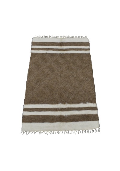 Kilim Antik El Dokuma Yün Çizgili Tiftik Siirt Battaniyesi 0025 - Yeni - Açık Kahverengi