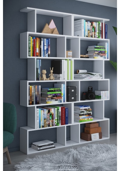 Dekorfim DF07103B 6 Raflı Çift Modül Zigzag Kitaplık Çalışma Odası Ofis Kitaplık