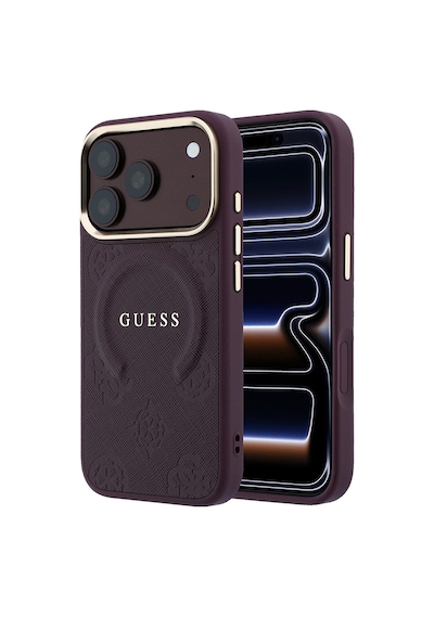 Apple iPhone Uyumlu 18 Pro Max Kılıf Guess Lisanslı M-safeli Baskılı Yazı Logolu C-magnet Pu Peony Kapak Bordo