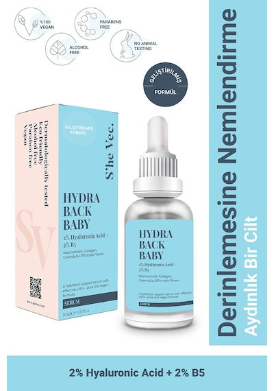 She Vec Hydra Back Baby Hyaluronik Asit Yoğun Nemlendirici ve Dolgunlaştırıcı Serum 30 ML