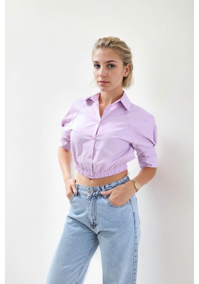 Vitrin Beli Lastikli Crop Gömlek LİLA