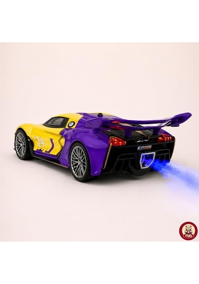 Oyuncak 1:24 Ölçek Diecast Metal Laker.s Spor Araba Işıklı Sesli Buharlı Çek Bırak Model Araç Kapıları Açılır Mor