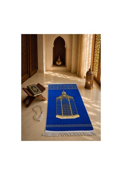 Makam-ı İbrahim Desenli Seccade Altın Detaylı, Burma Püsküllü, Kadife Dokulu Premium Namaz Seccadesi Mavi Çok Renkli Makam-ı İbrahim Desenli Seccade Altın Detaylı, Burma Püsküllü, Kadife Dokulu Premium Namaz Seccadesi Mavi Çok Renkli