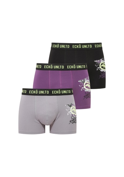 U.S. Polo Assn. Ecko Siyah - Gri - Mor 3'lü Boxer Siyah - Gri - Mor