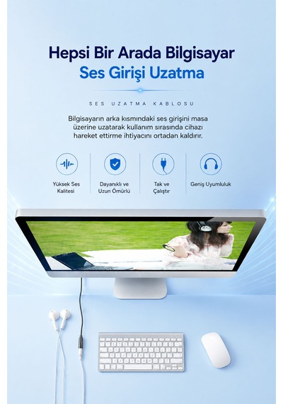3.5mm Aux Ses Uzatma Kablosu 3 Metre, Erkek Dişi Stereo Jack Kablo, Telefon Tablet Tv Bilgisayar Kulaklık Hoparlör Araç Ses Sistemi Uyumlu, Altın Kaplama Tak Çalıştır A130h